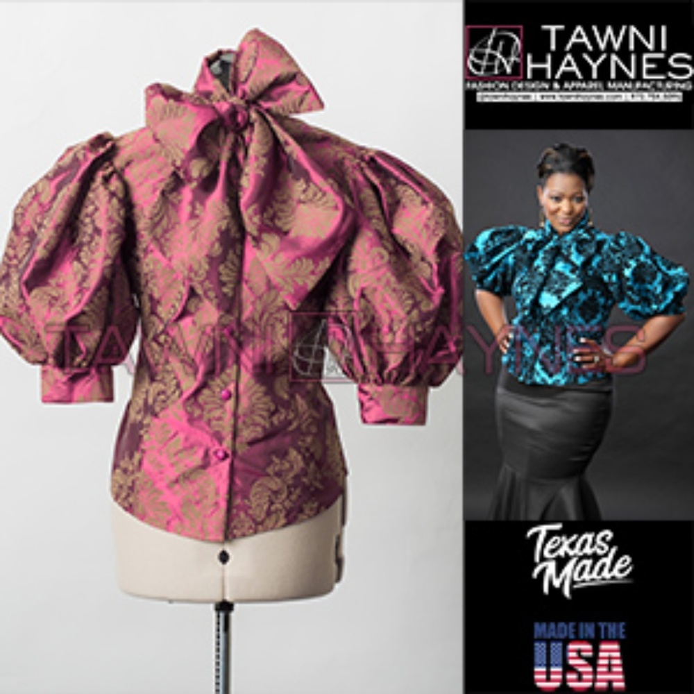 Taffeta Damask Bow Blouse Magenta & Brown